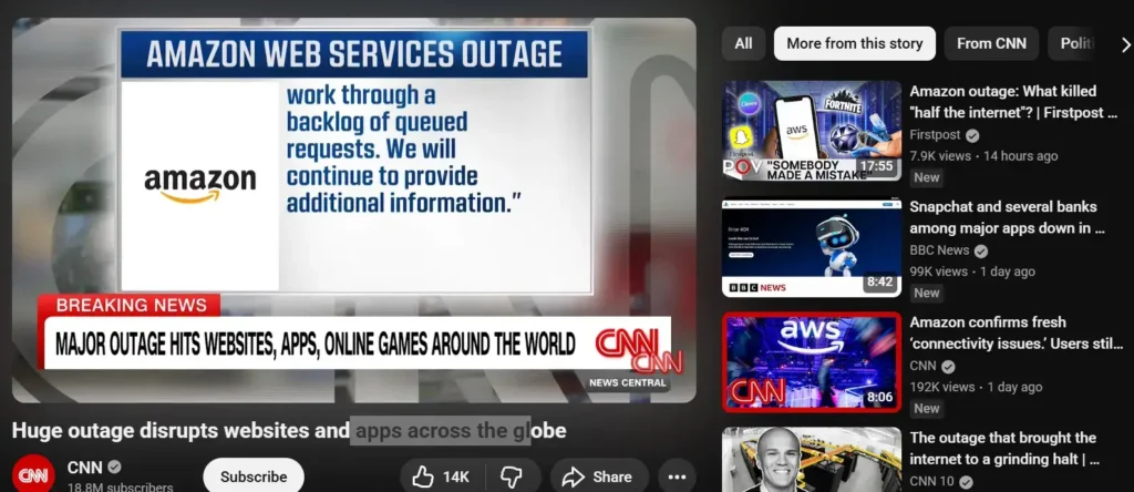 AWS outage risks visualization showing network operations center monitoring cloud infrastructure failures affecting global digital services